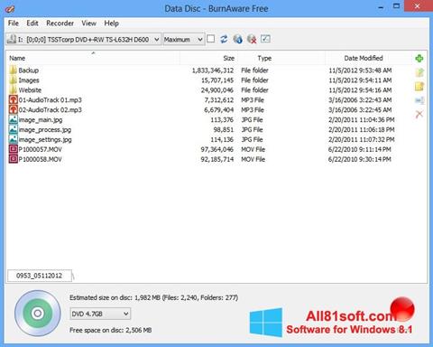 Screenshot BurnAware Free para Windows 8.1