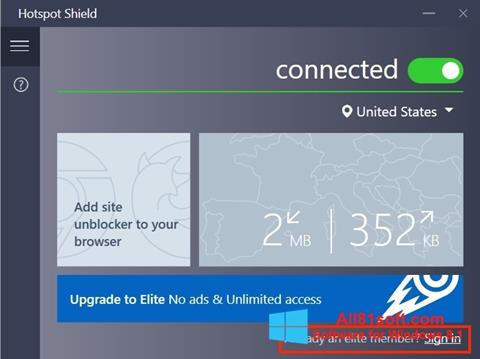 Screenshot Hotspot Shield para Windows 8.1