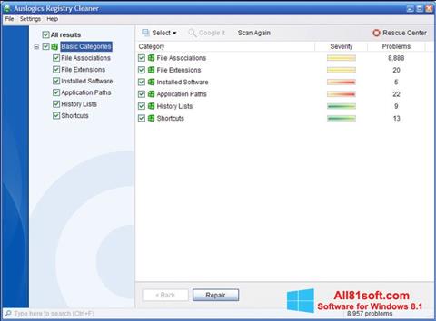 Screenshot Auslogics Registry Cleaner para Windows 8.1