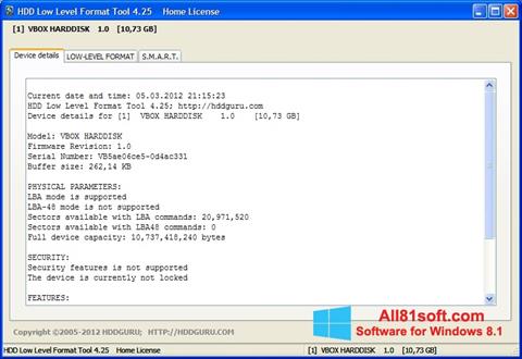 Screenshot HDD Low Level Format Tool para Windows 8.1