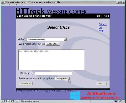 Screenshot HTTrack Website Copier para Windows 8.1