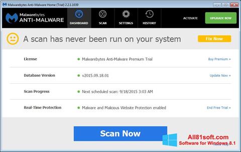 Screenshot Malwarebytes Anti-Malware Free para Windows 8.1