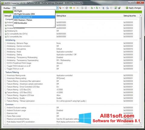 Screenshot NVIDIA Inspector para Windows 8.1