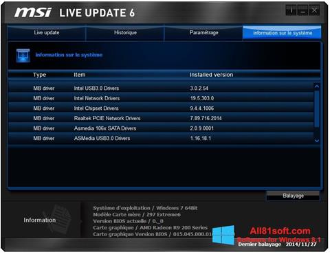 Screenshot MSI Live Update para Windows 8.1