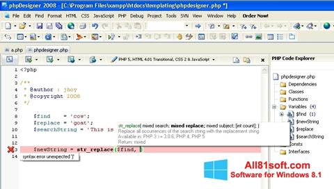Screenshot phpDesigner para Windows 8.1