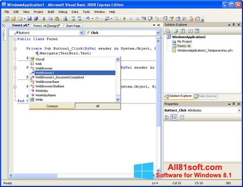 Screenshot Microsoft Visual Basic para Windows 8.1