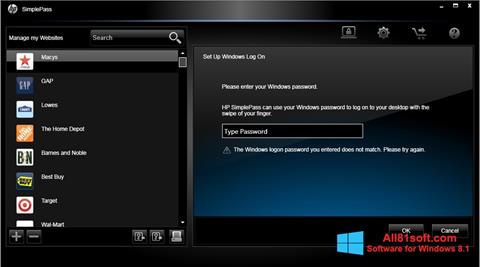 Screenshot HP SimplePass para Windows 8.1
