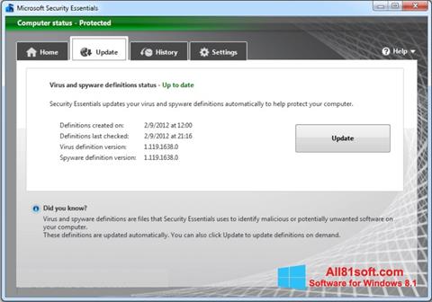 Screenshot Microsoft Security Essentials para Windows 8.1