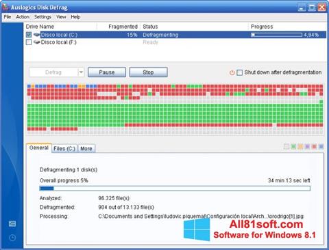 Screenshot Auslogics Disk Defrag para Windows 8.1